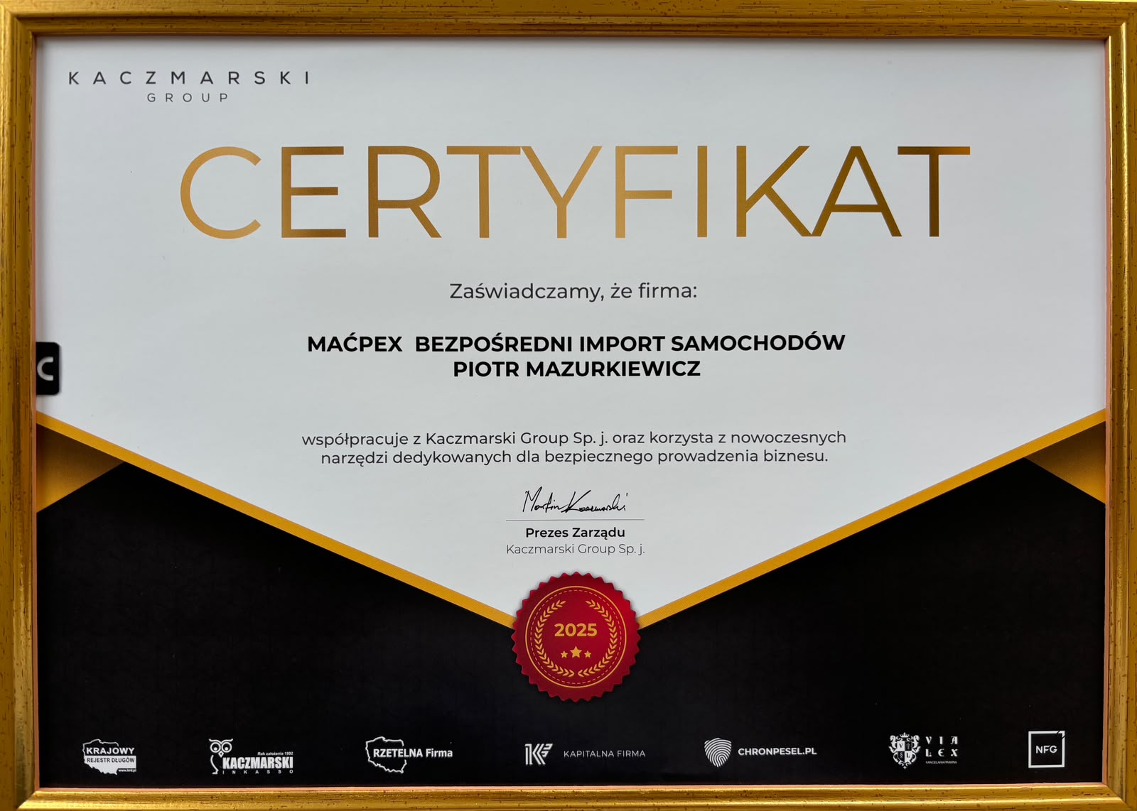 Certyfikat MAĆPEX